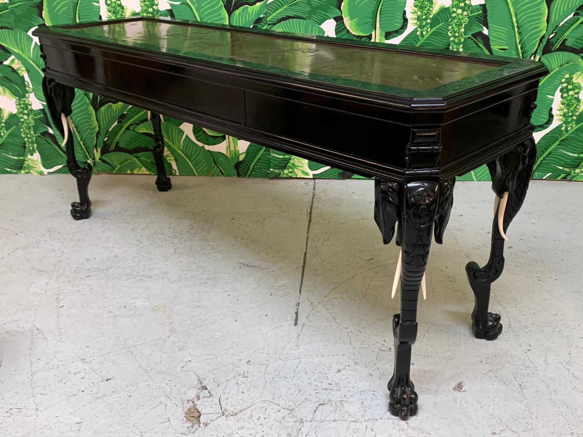 Carved Elephant Ebonized Console Table in the Manner of Gampel Stoll 1