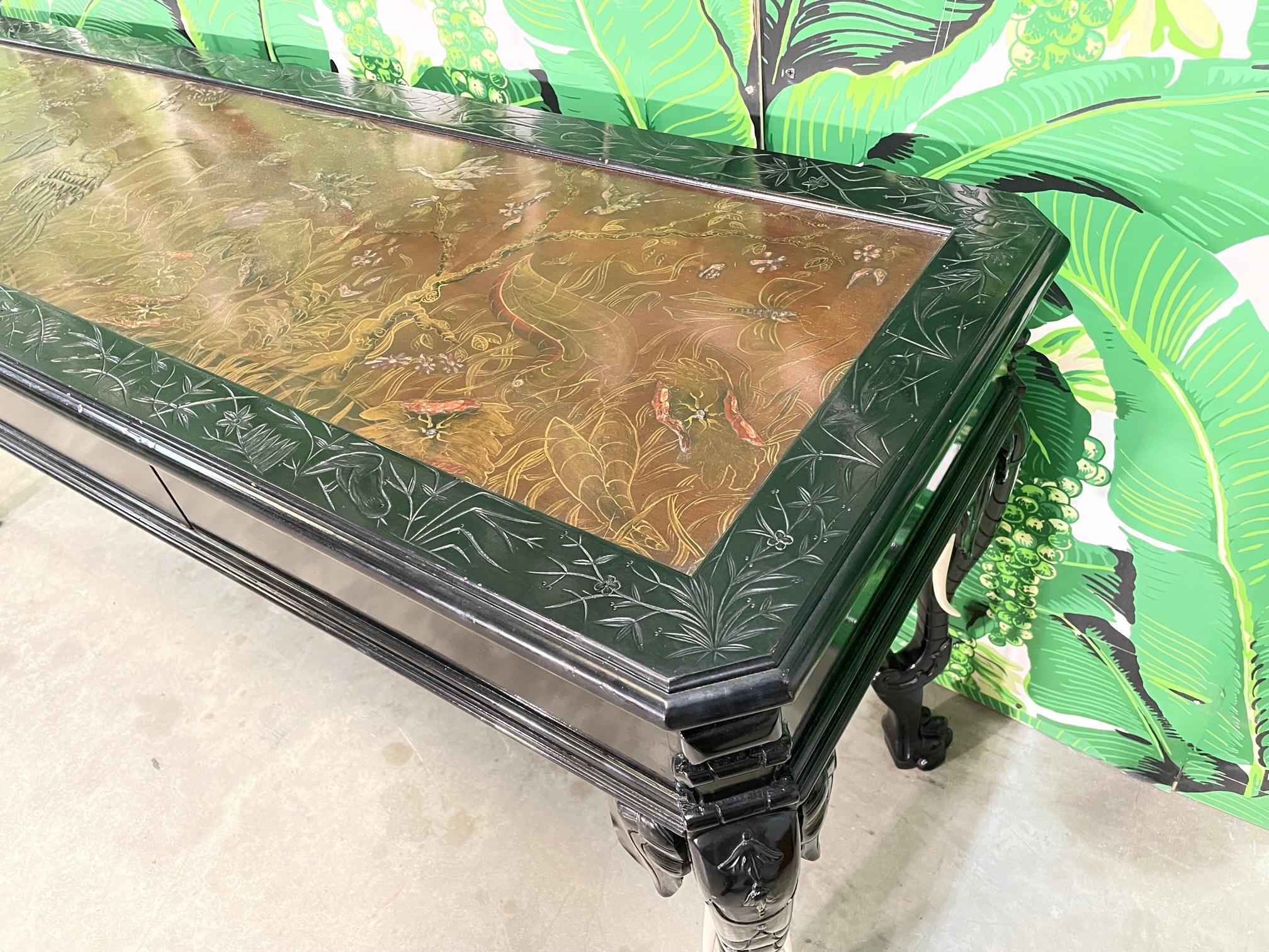 Carved Elephant Ebonized Console Table in the Manner of Gampel Stoll For Sale 3