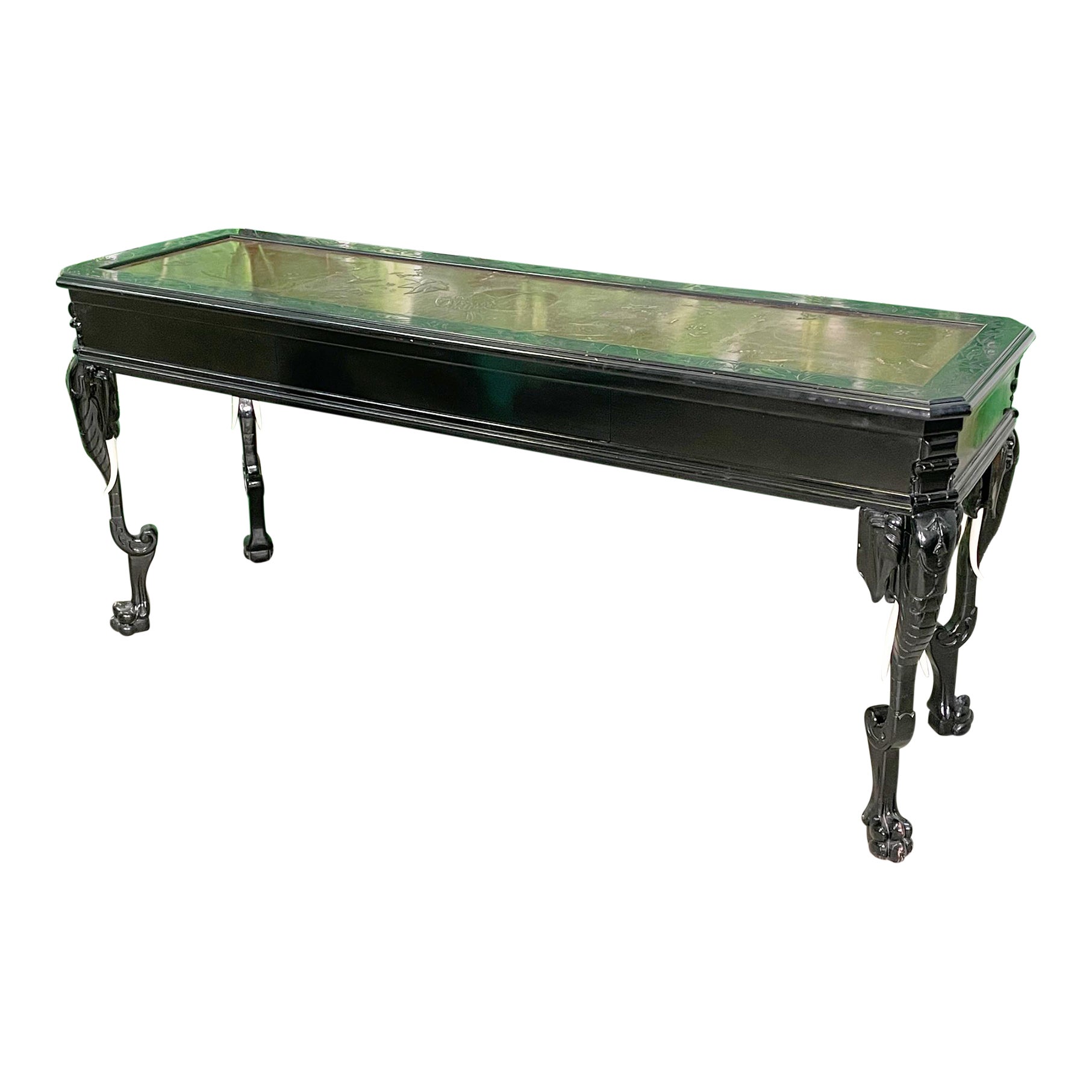 Carved Elephant Ebonized Console Table in the Manner of Gampel Stoll For Sale