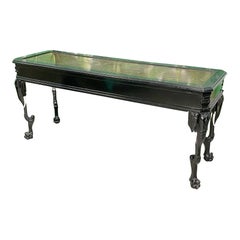 Vintage Carved Elephant Ebonized Console Table in the Manner of Gampel Stoll