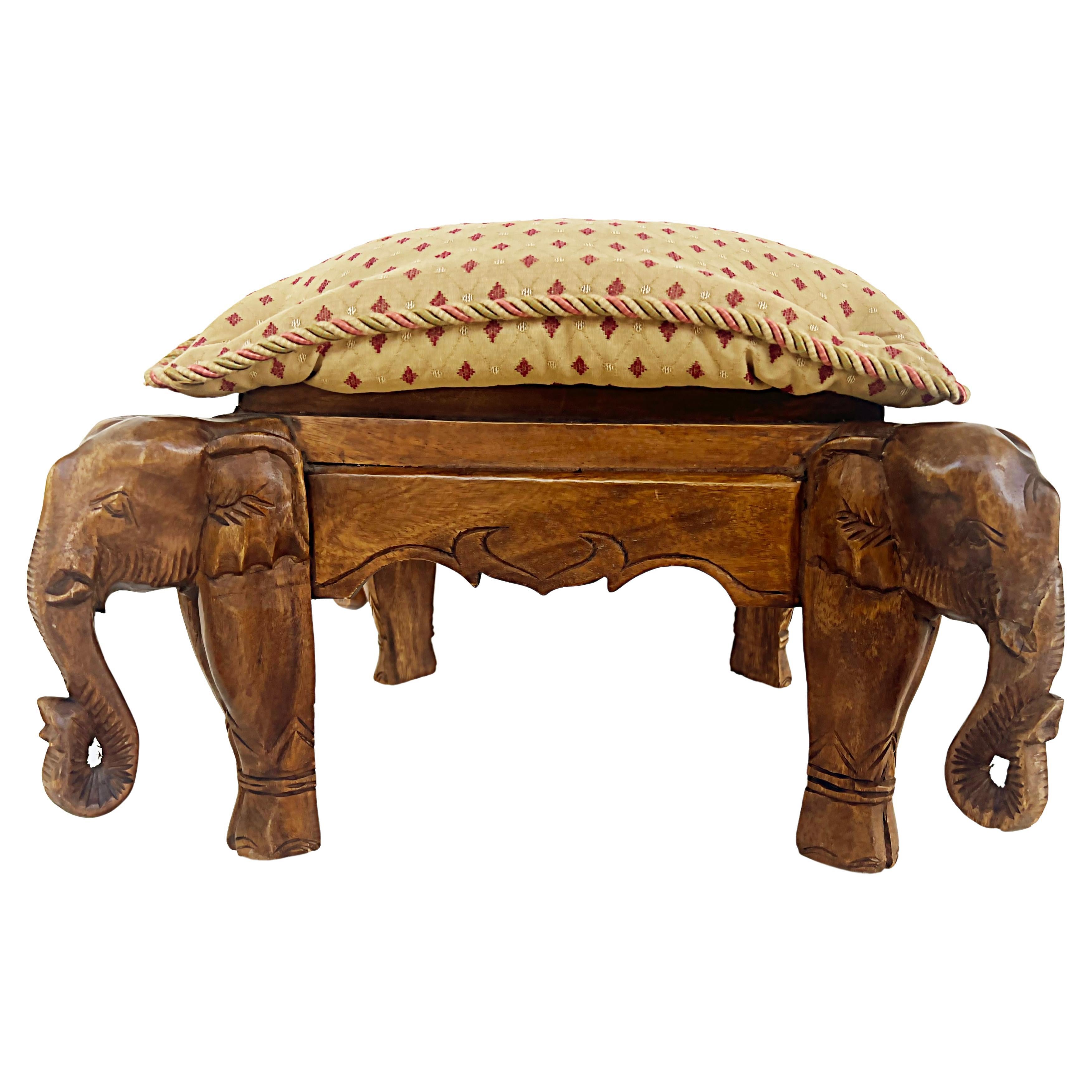 20.5" W Exotic Sculpted Fortune elephant free-standing sculpture table footstool 