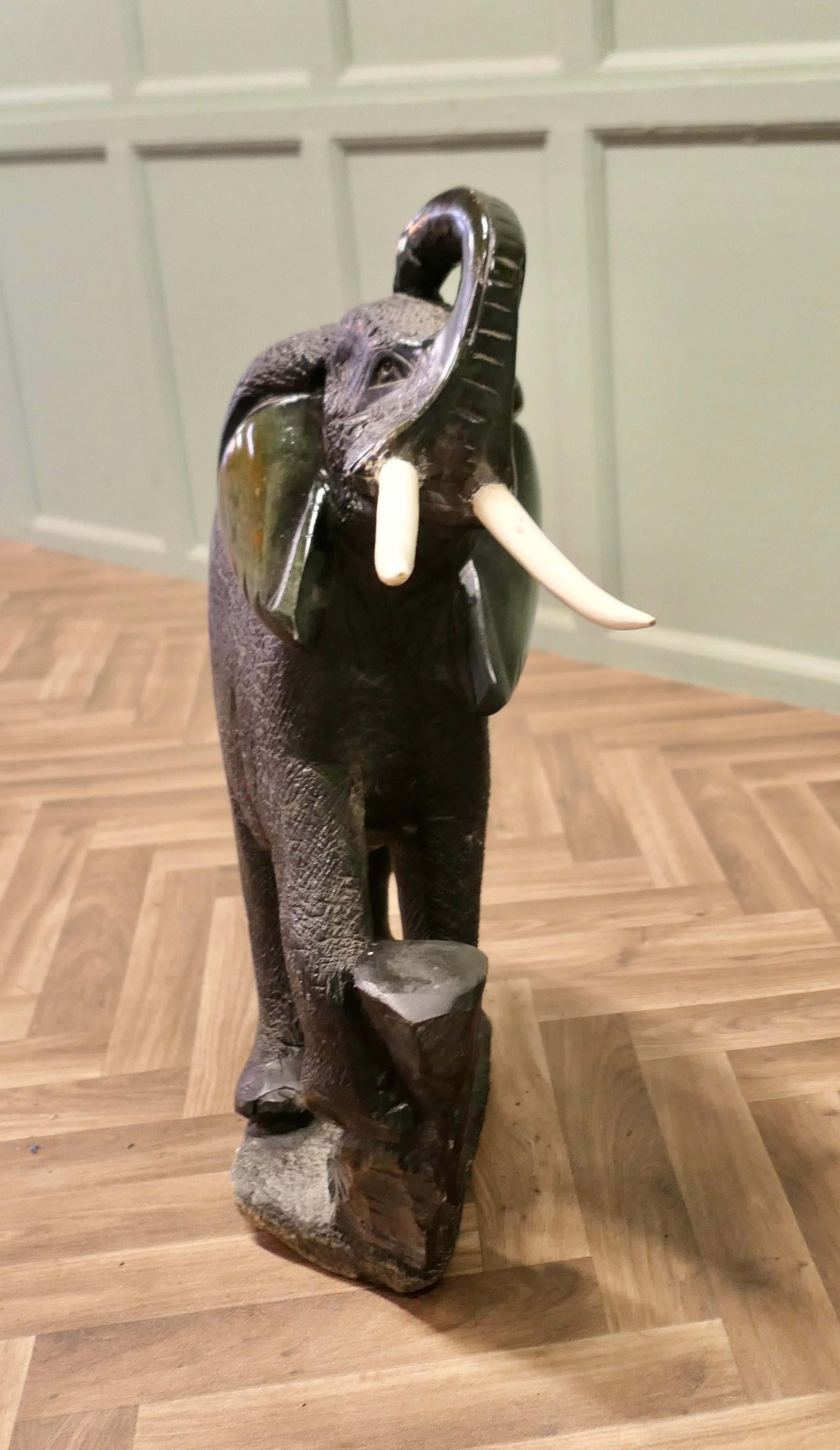 Folk Art Carved Elephant, one piece Marble Sculpture For Sale