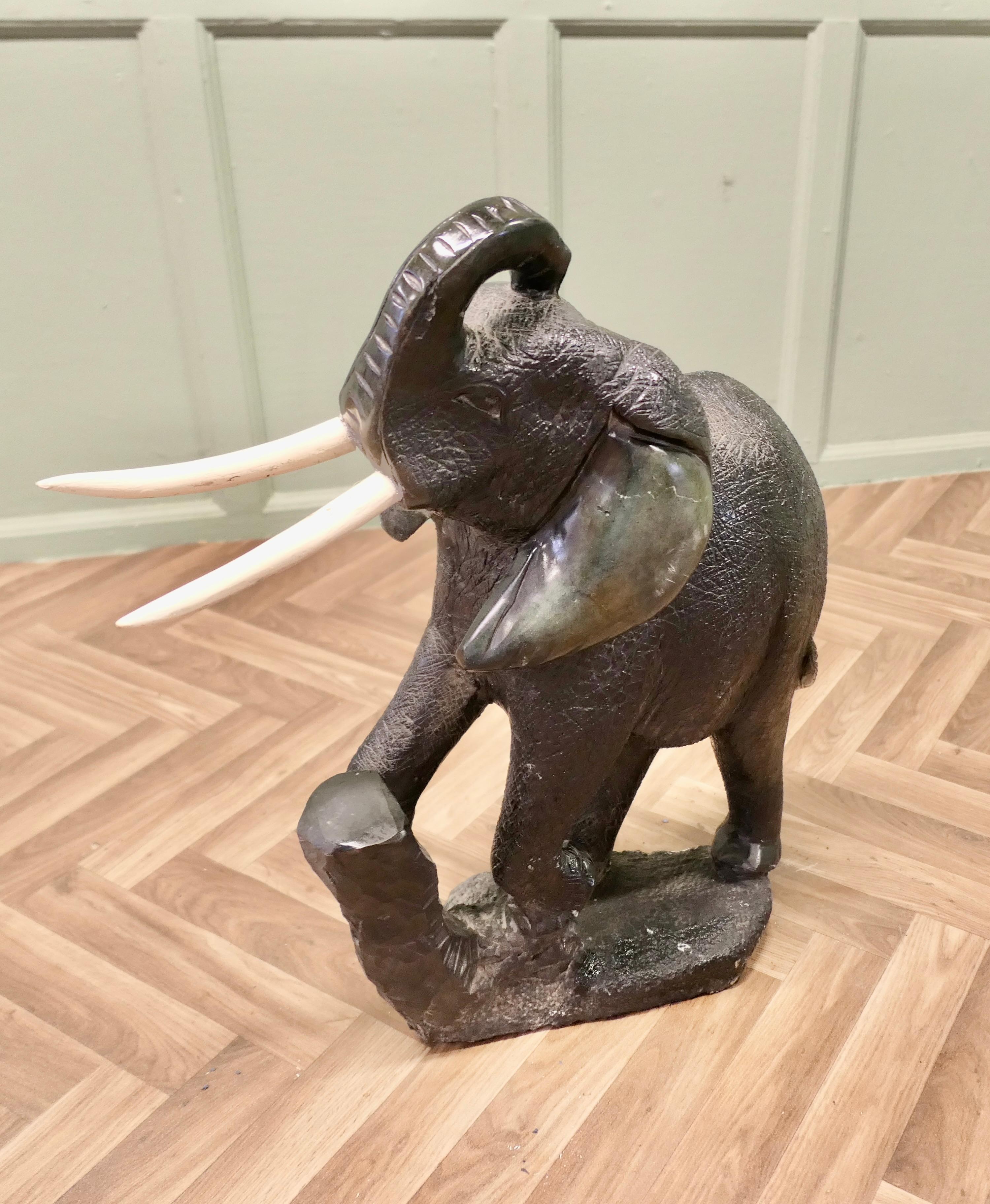 Carved Elephant, one piece Marble Sculpture For Sale 1