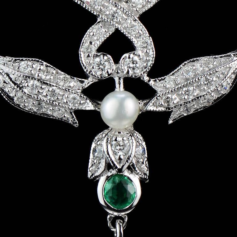 Carved Emerald 11.37 Carat Akoya Pearl Diamond Drop Necklace 1