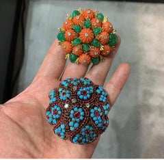 Carved Emerald and Coral Brooch by David Webb