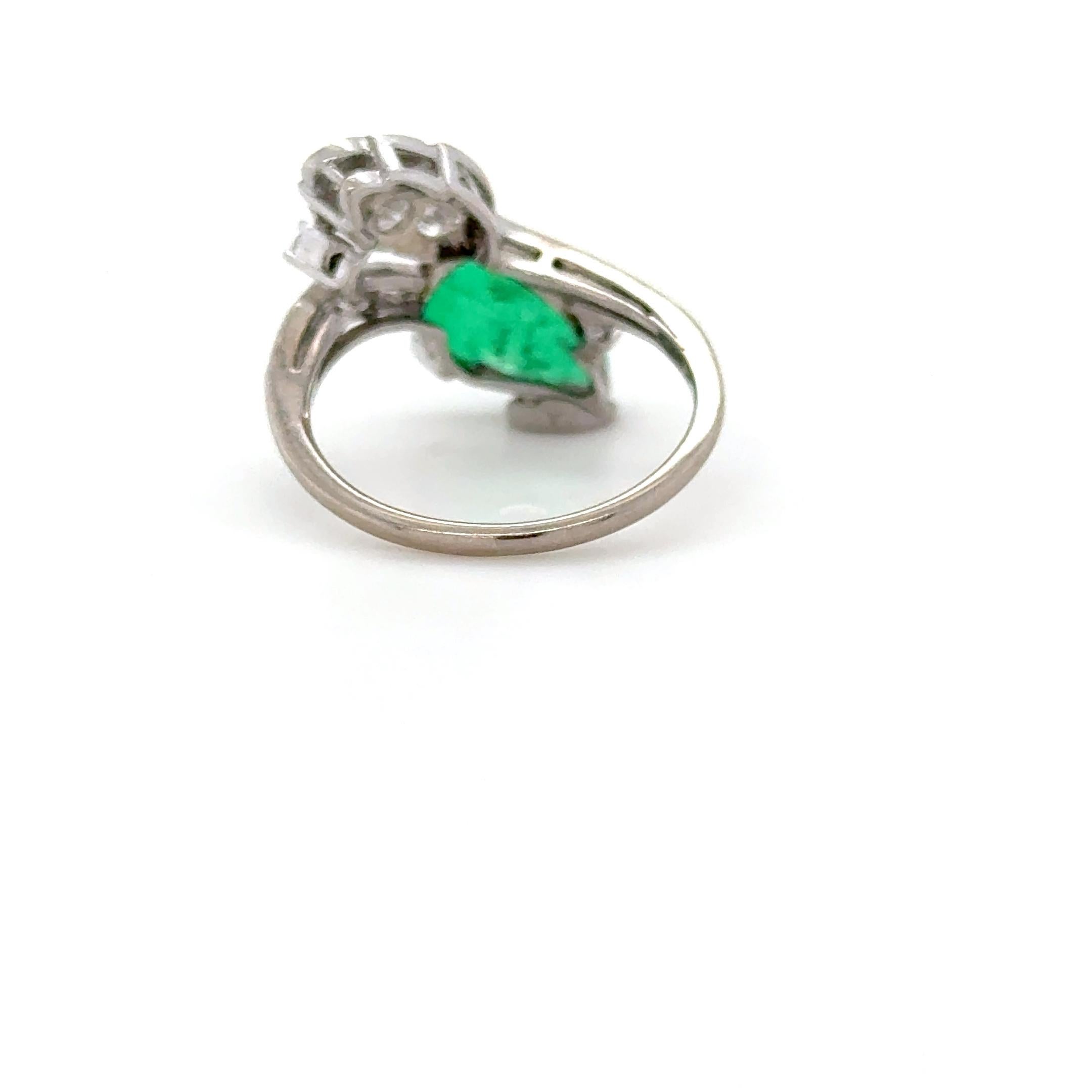 Women's Carved Emerald and Diamond Toi et Moi Ring For Sale