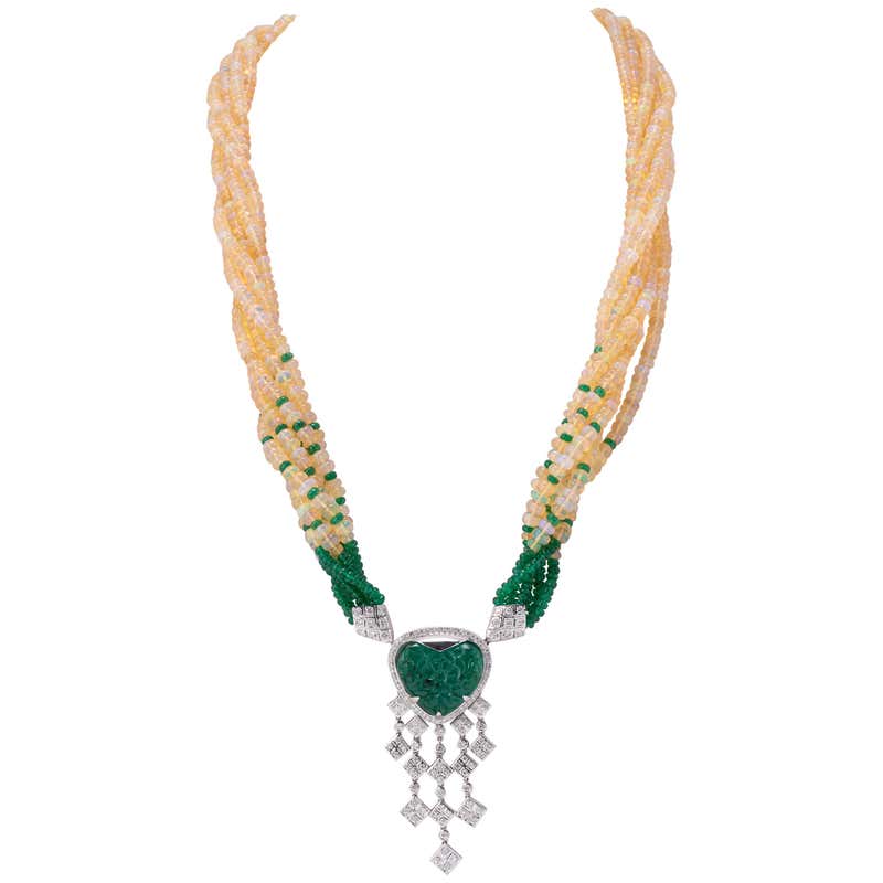 291 Carat Colombian Emerald and Onyx Beaded Necklace For Sale at ...
