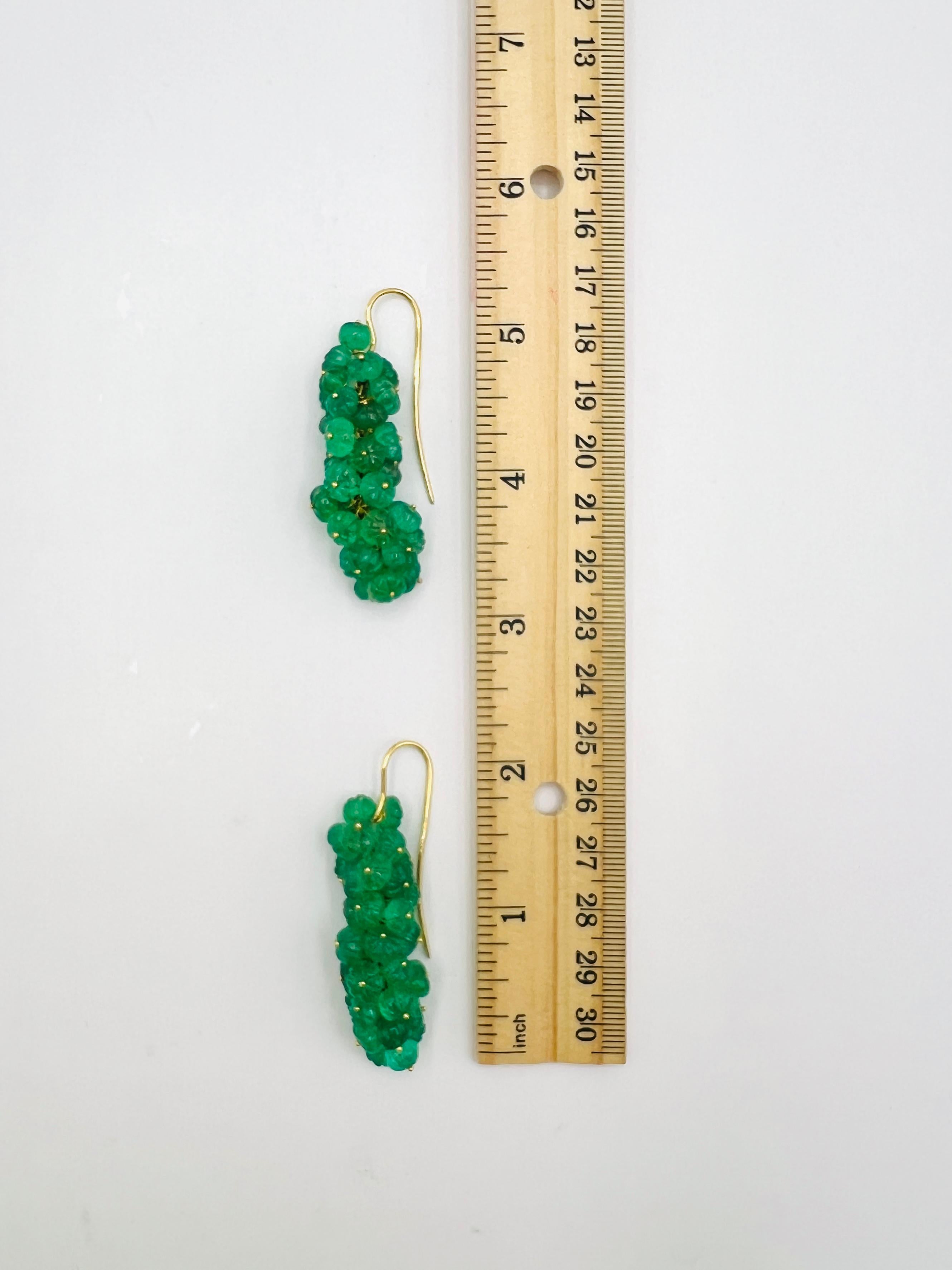 Carved Emerald Dangle Earrings in 18K Yellow Gold For Sale 2
