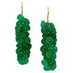 Carved Emerald Dangle Earrings in 18K Yellow Gold
