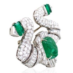 Carved Emerald Diamond Brooch