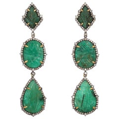 Carved Emerald Diamond Earrings