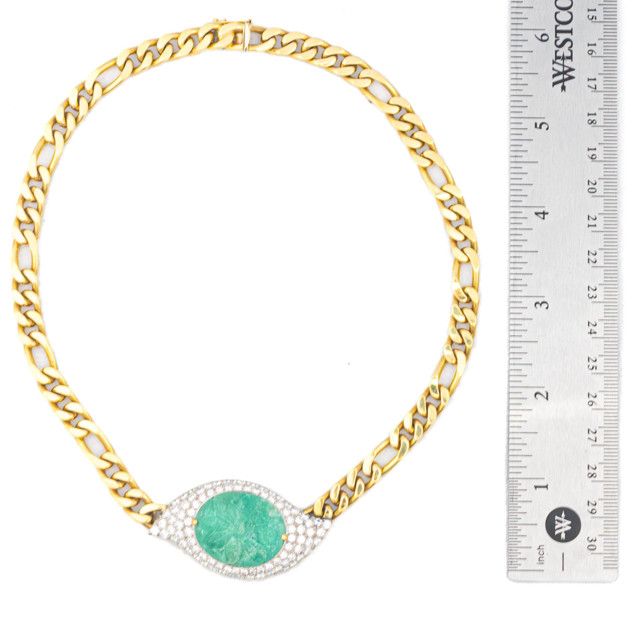 Collier à maillons en émeraude sculptée et diamant Pour femmes en vente