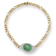 Carved Emerald & Diamond Link Necklace