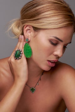 Carved Emerald Diamond Pendant Necklace