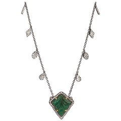 Carved Emerald Diamond Pendant Necklace