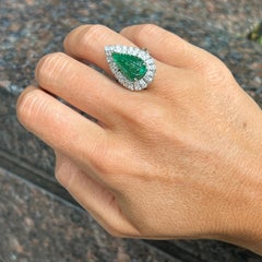 Carved Emerald & Diamond Ring