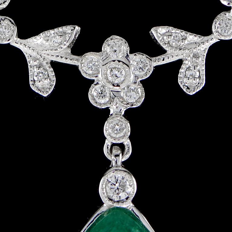 Women's Carved Emerald Diamonds Necklace
