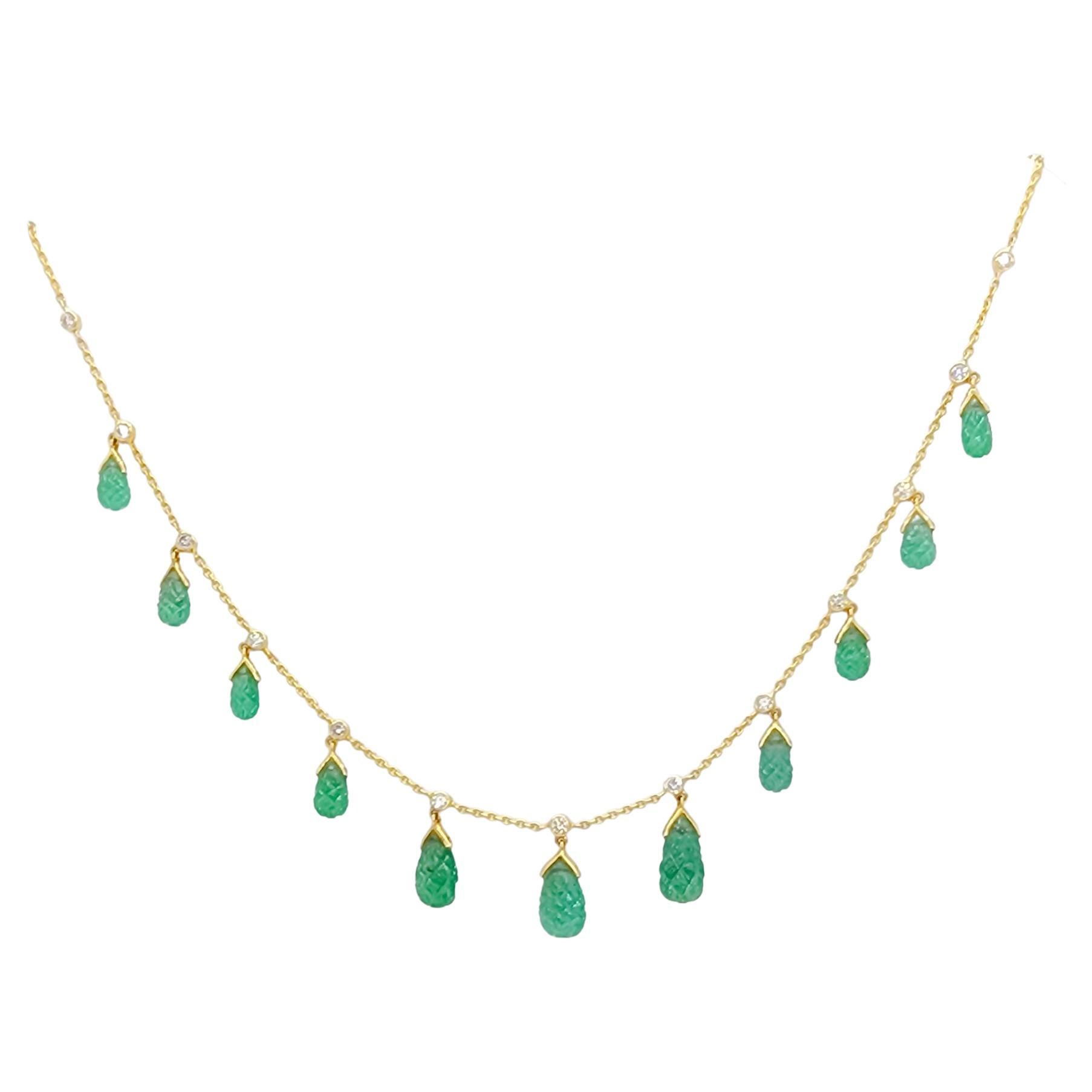 Emerald and Diamond Drop Necklace For Sale at 1stDibs