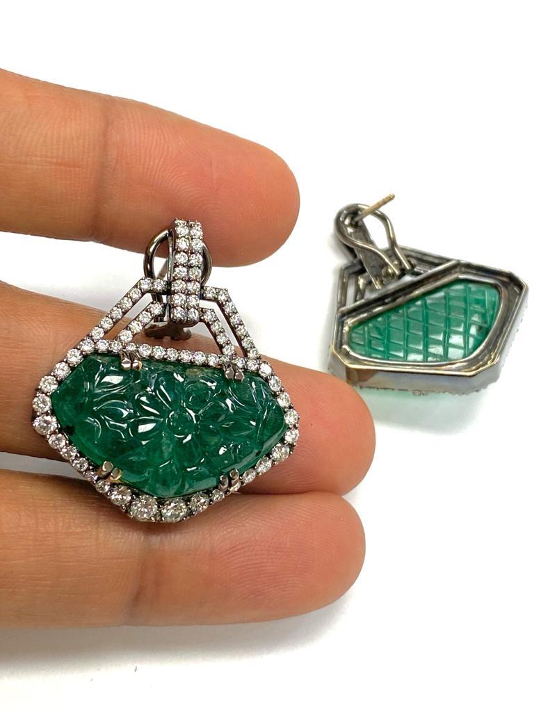 Women's Goshwara Carved Emerald And Diamond Earrings