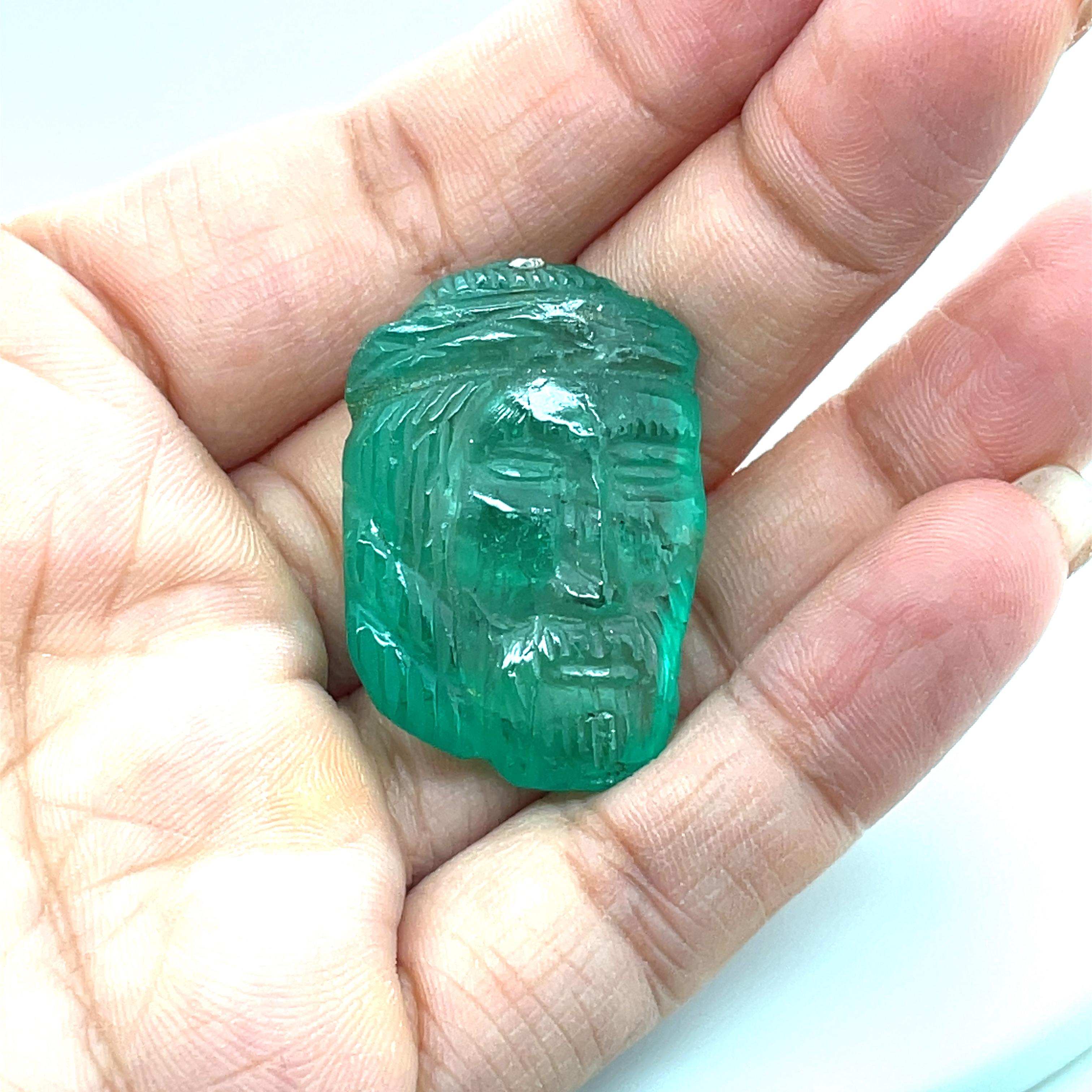 Carved Emerald Jesus Christ Cts 60.84 For Sale 3