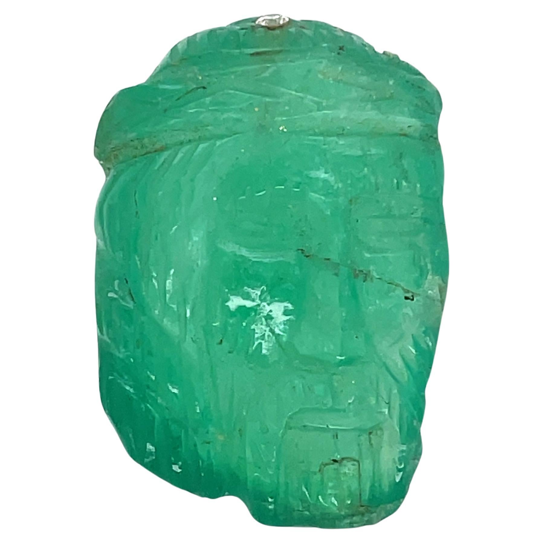 Carved Emerald Jesus Christ Cts 60.84 For Sale