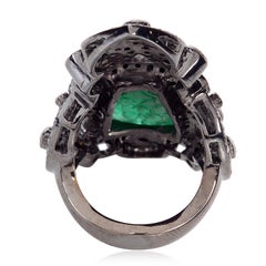 Carved Emerald Knuckle Ring With Ice & Pave Diamonds In 18k Gold & Silver