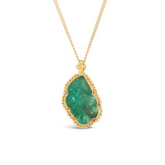 Carved Emerald Leaf Necklace