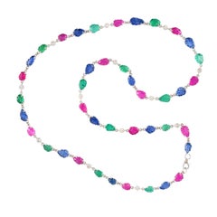 Collar Esmeralda Tallada Rubí Zafiro Diamante Oro Blanco 14 Kilates