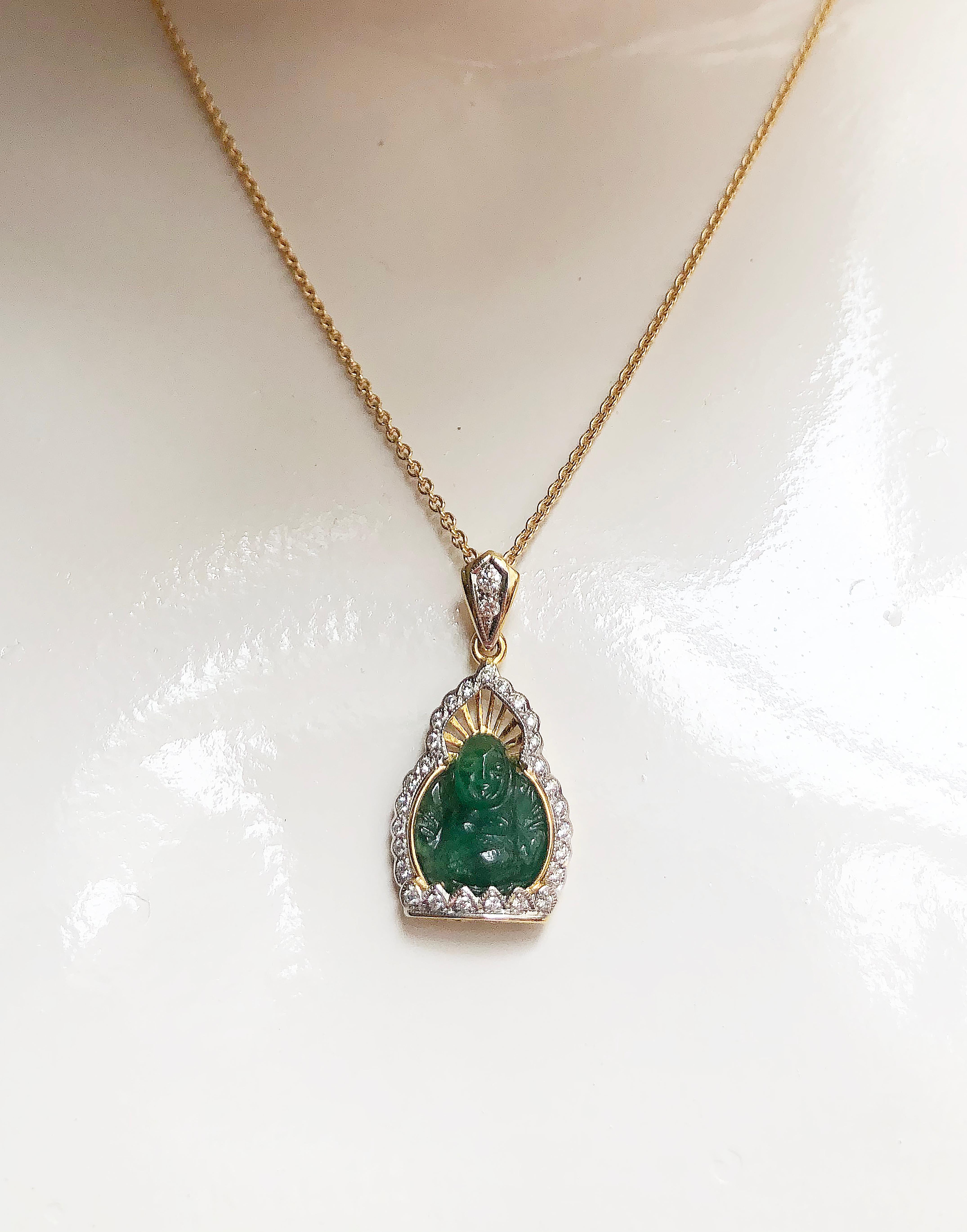 Emerald 4.22 carats with Diamond 0.19 carat Pendant set in 18 Karat Gold Settings
(chain not included)

Width:  1.4 cm 
Length: 2.7 cm
Total Weight: 3.18 grams

