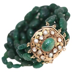 Carved Emeralds Rose-Cut Diamonds Bracelet, 1900