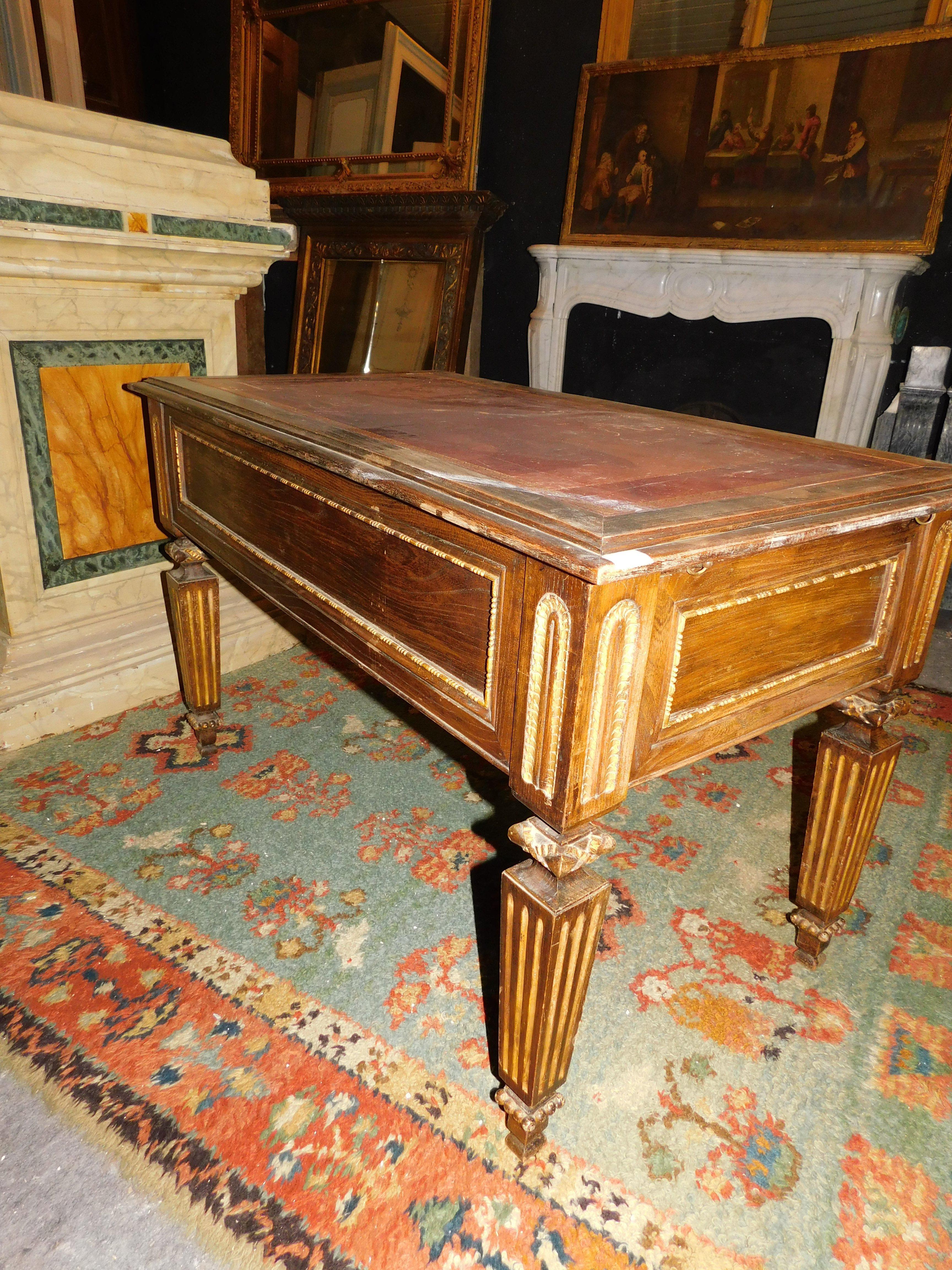 Carved empire desk, in walnut with opening side shelves, Italy For Sale 3