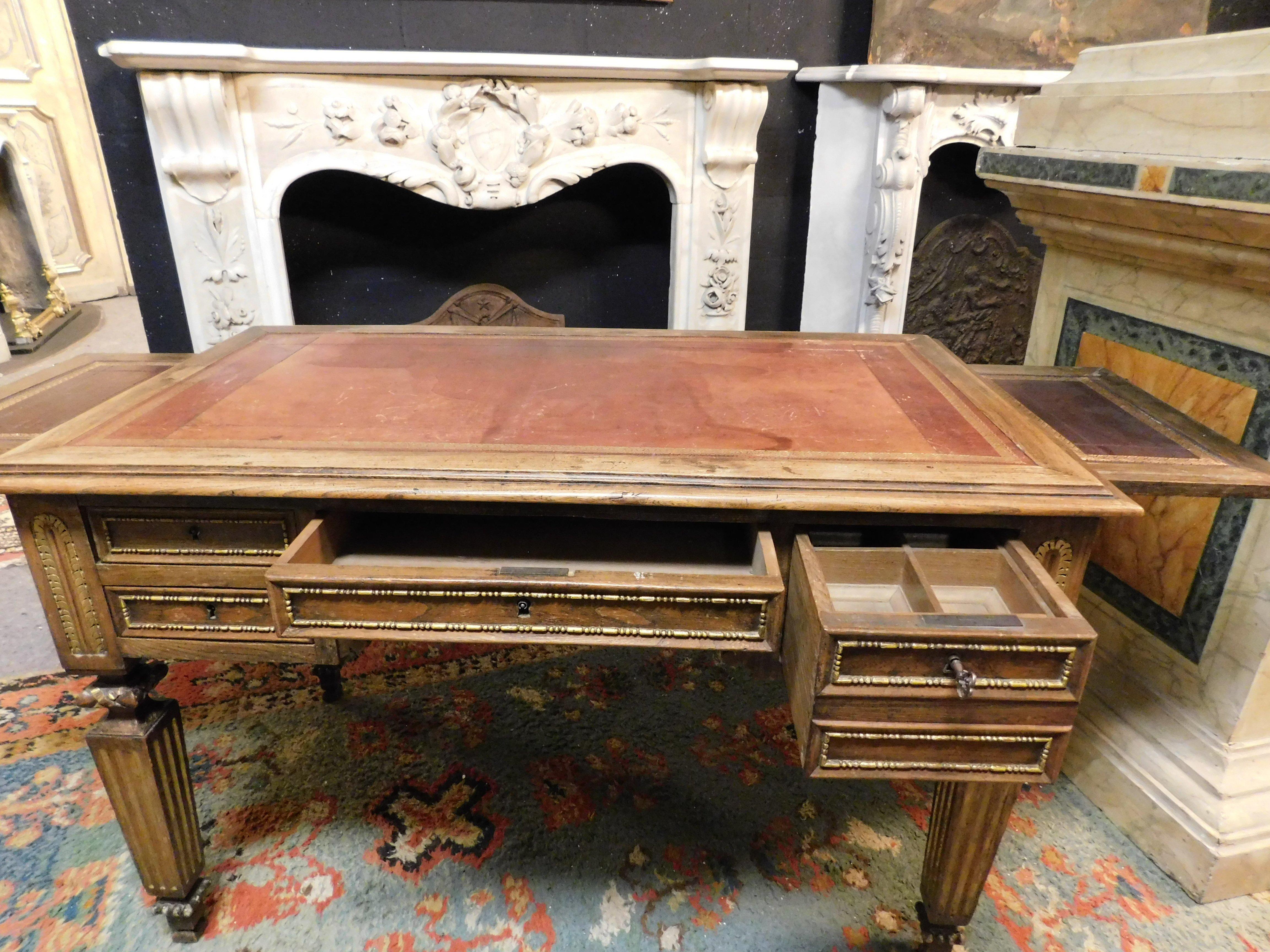 Carved empire desk, in walnut with opening side shelves, Italy For Sale 8