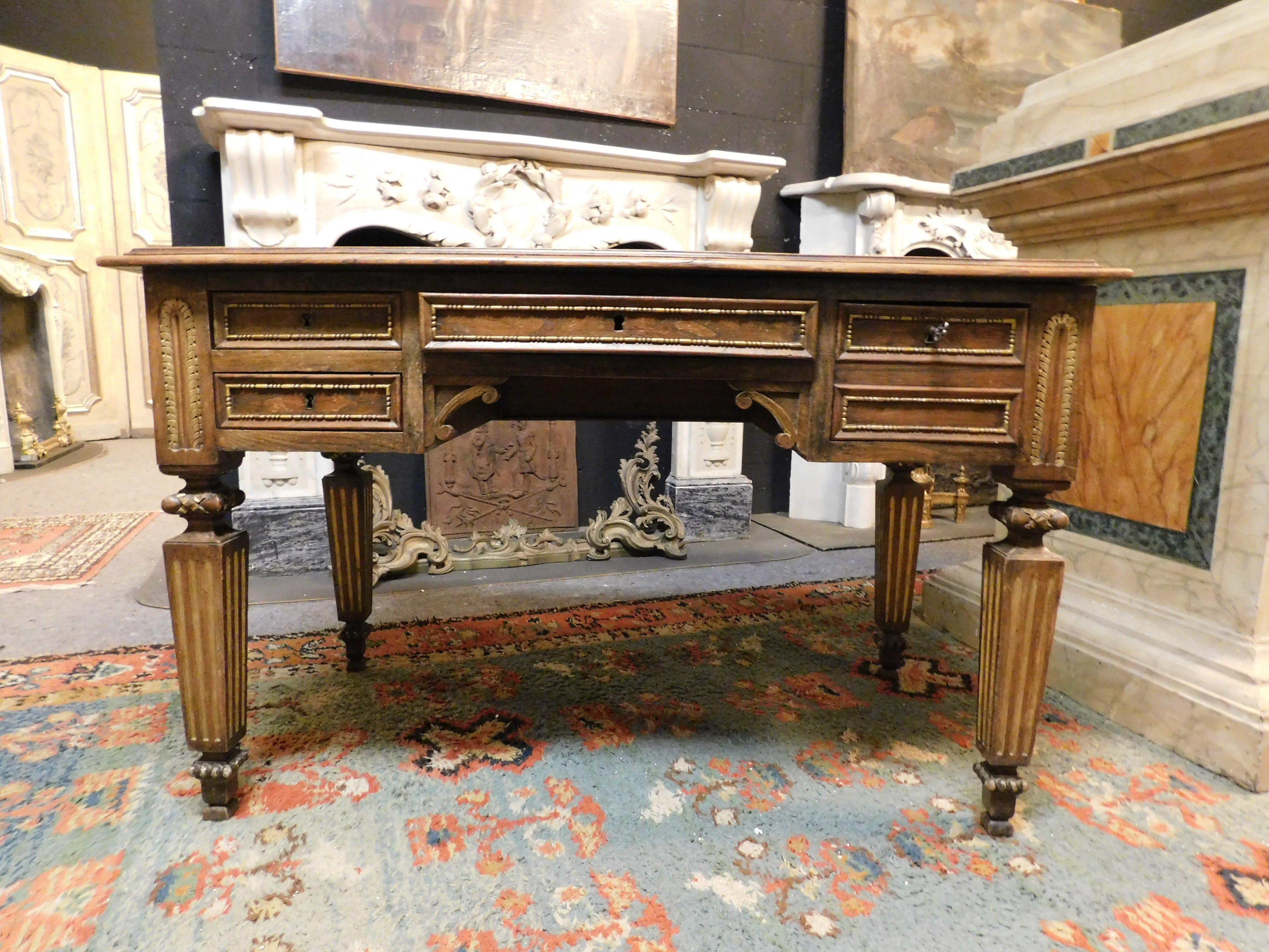 Italian Carved empire desk, in walnut with opening side shelves, Italy For Sale