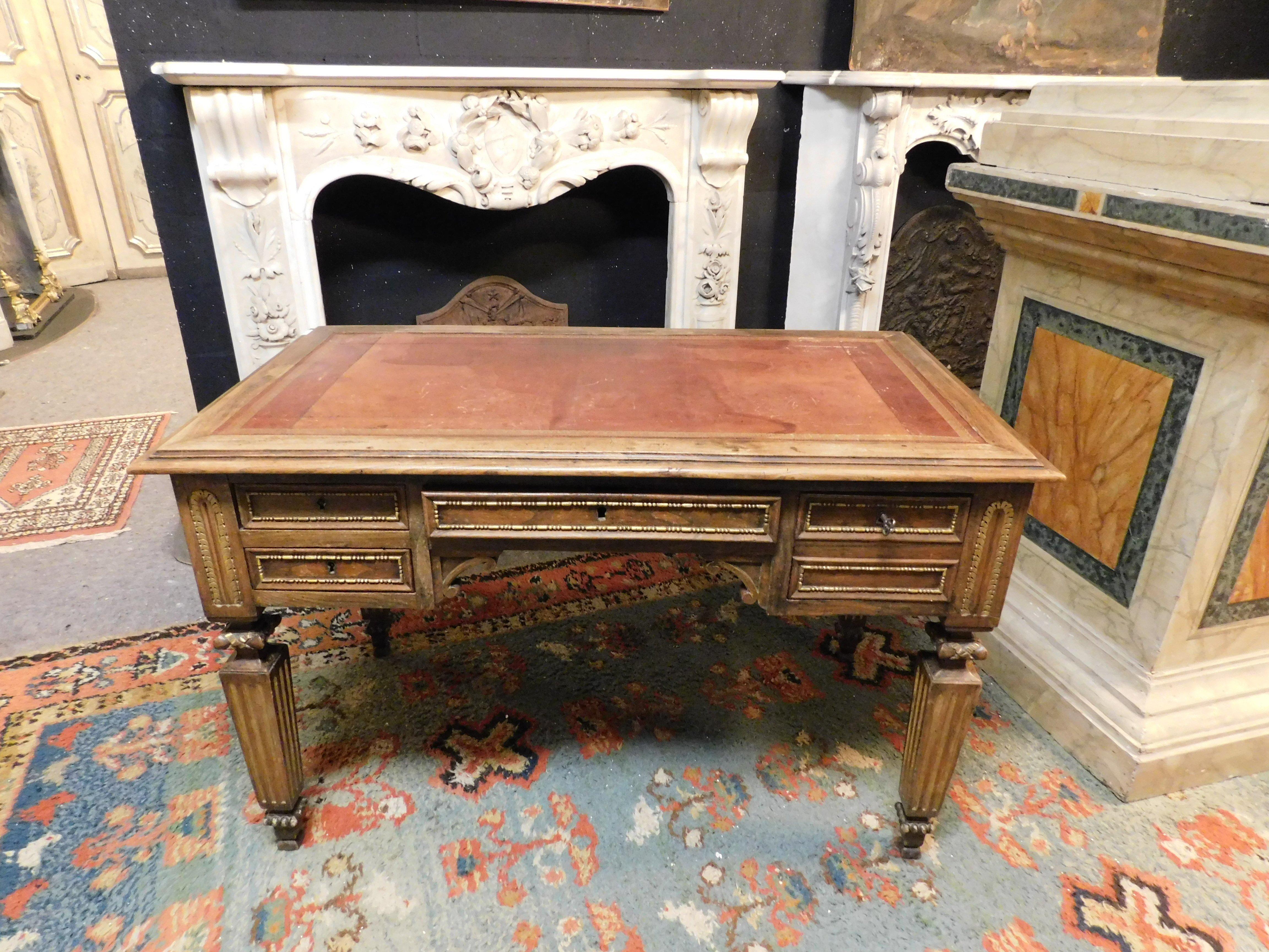 Hand-Carved Carved empire desk, in walnut with opening side shelves, Italy For Sale