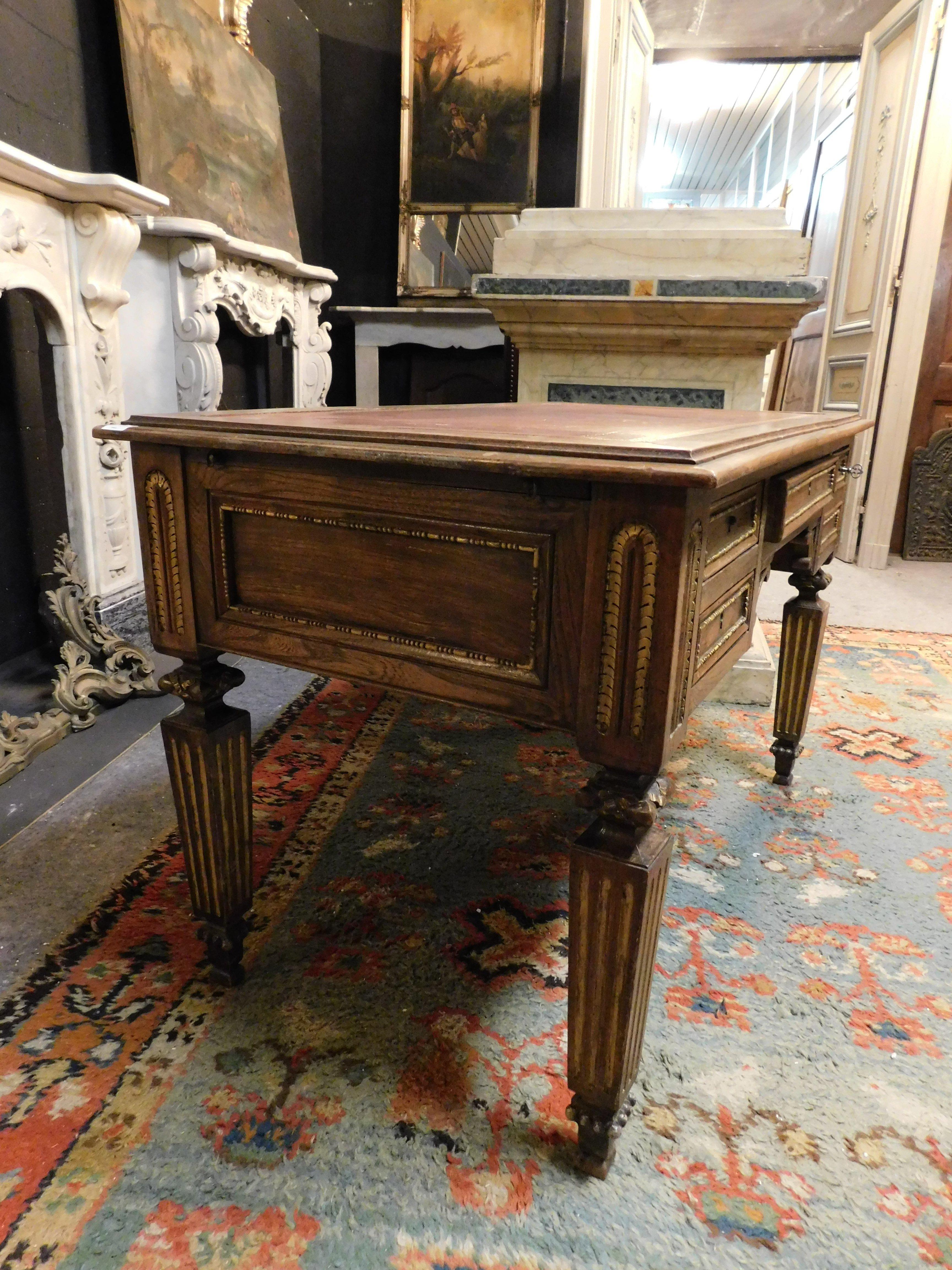 Carved empire desk, in walnut with opening side shelves, Italy For Sale 1