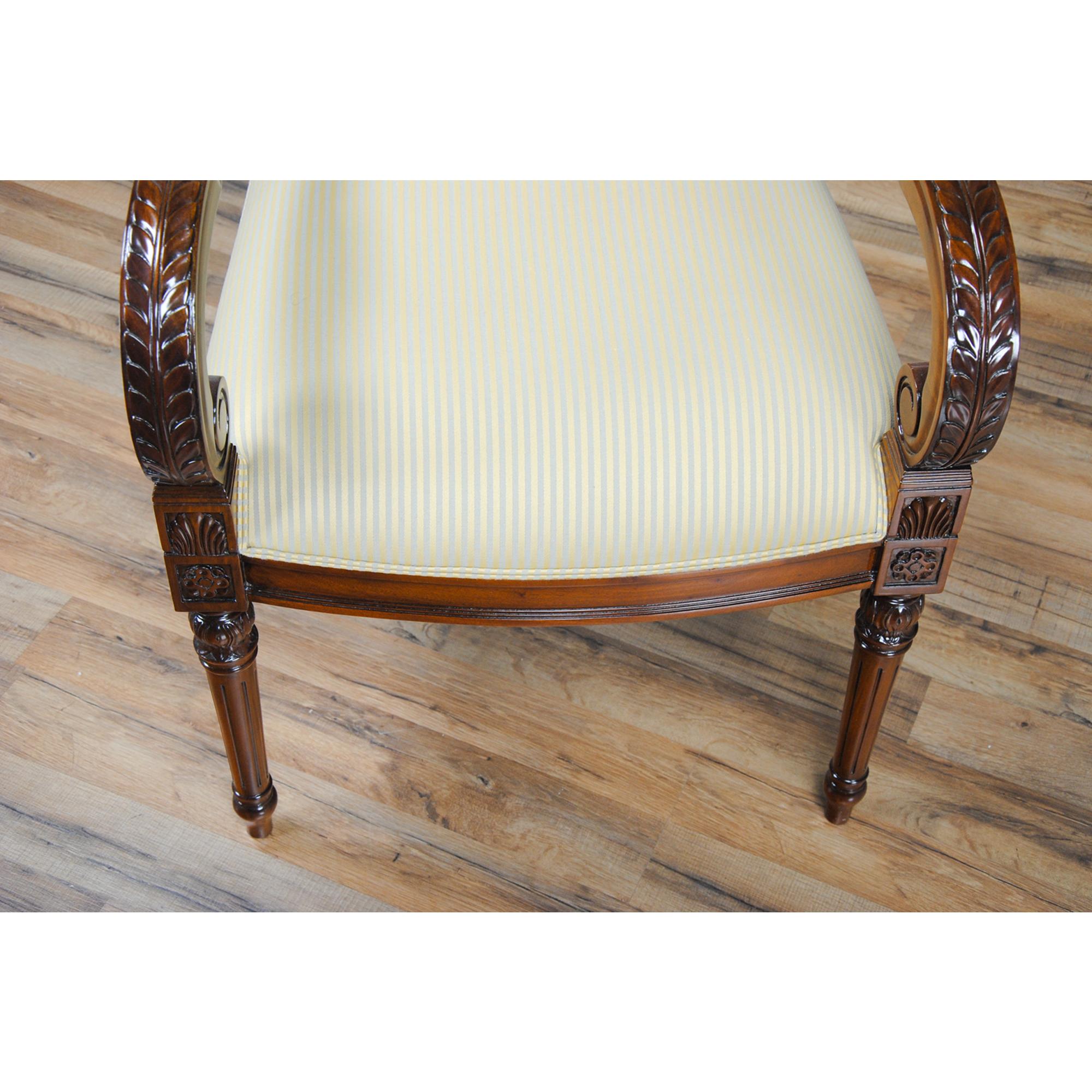 Fabric Carved Empire Upholstered Chairs, Set of 10 For Sale