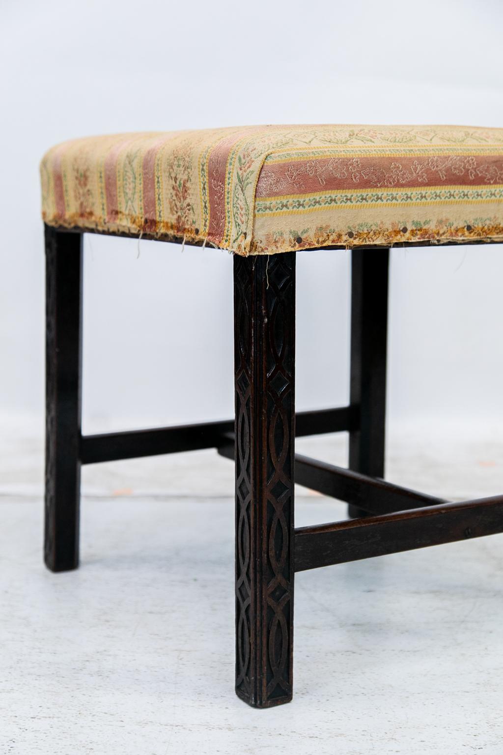 Fretwork Carved English Chippendale Stool For Sale