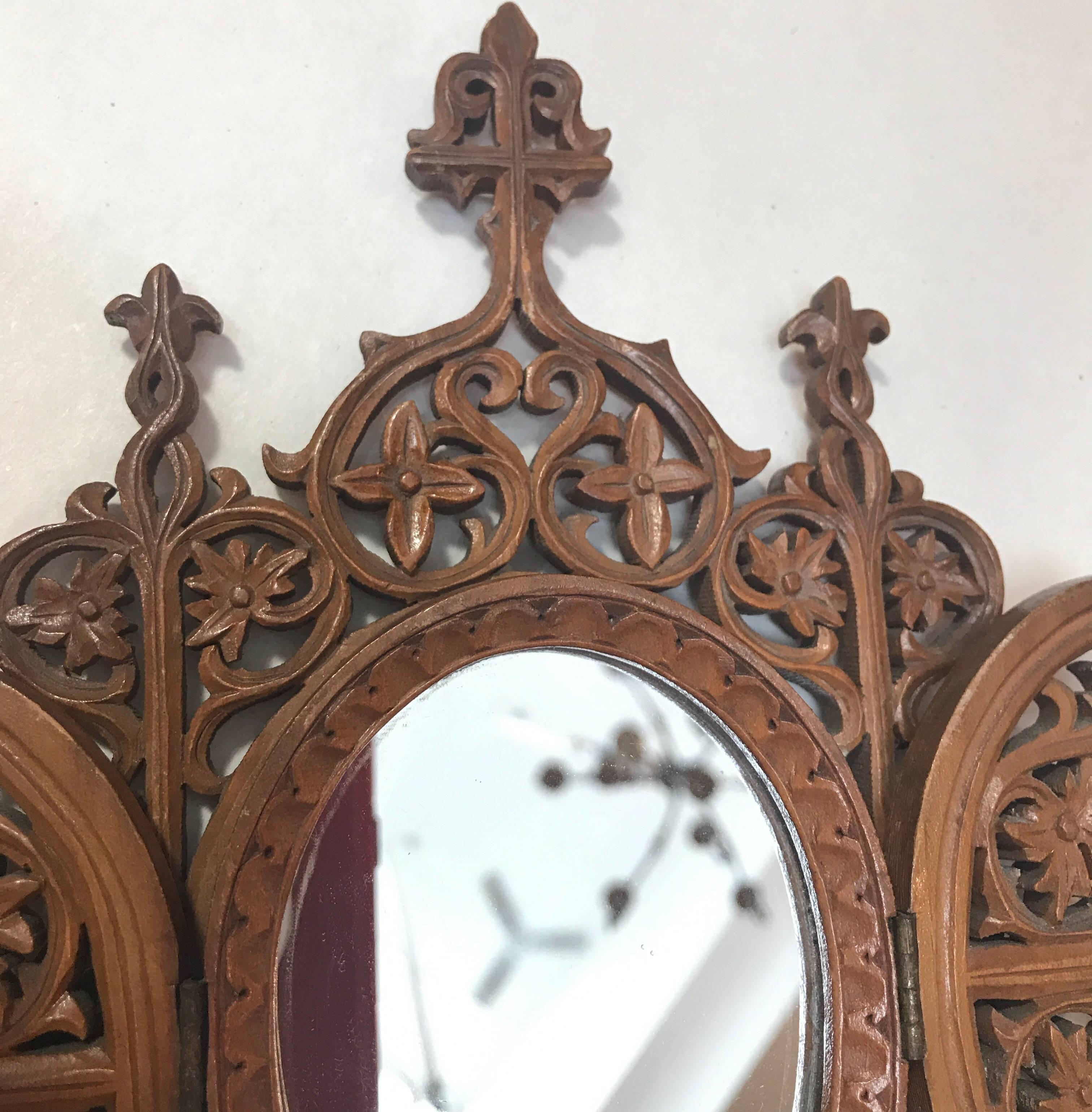 Gothic Revival Carved English Doored Filigree Frame