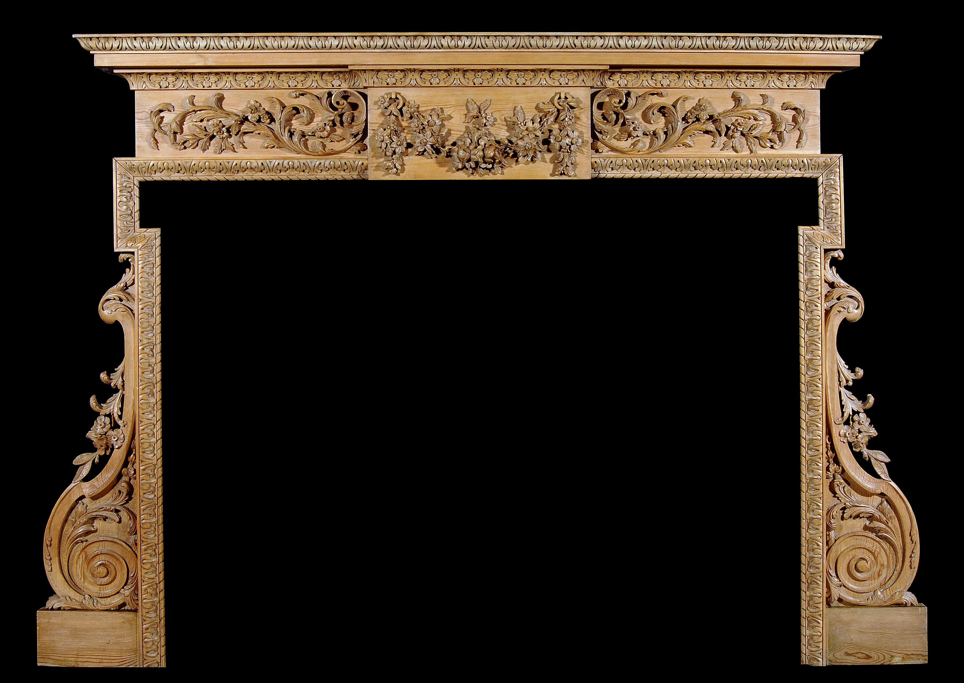 Carved English George III Style Pine Fireplace In Good Condition For Sale In London, GB