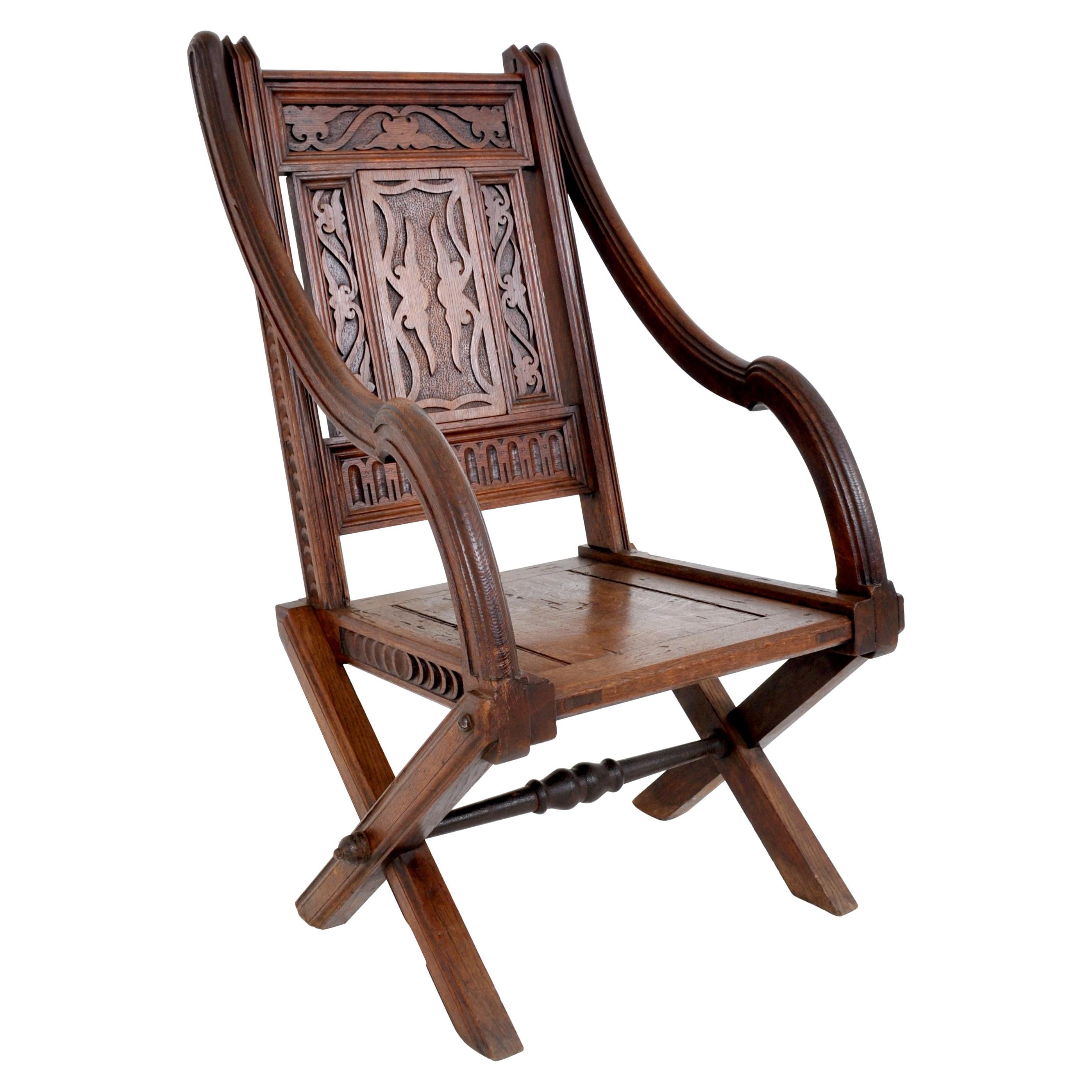 Carved English Gothic Revival Bishop's Throne Chair, A. W. Pugin, circa 1855