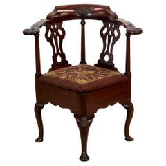Carved English Mahogany Corner Chair