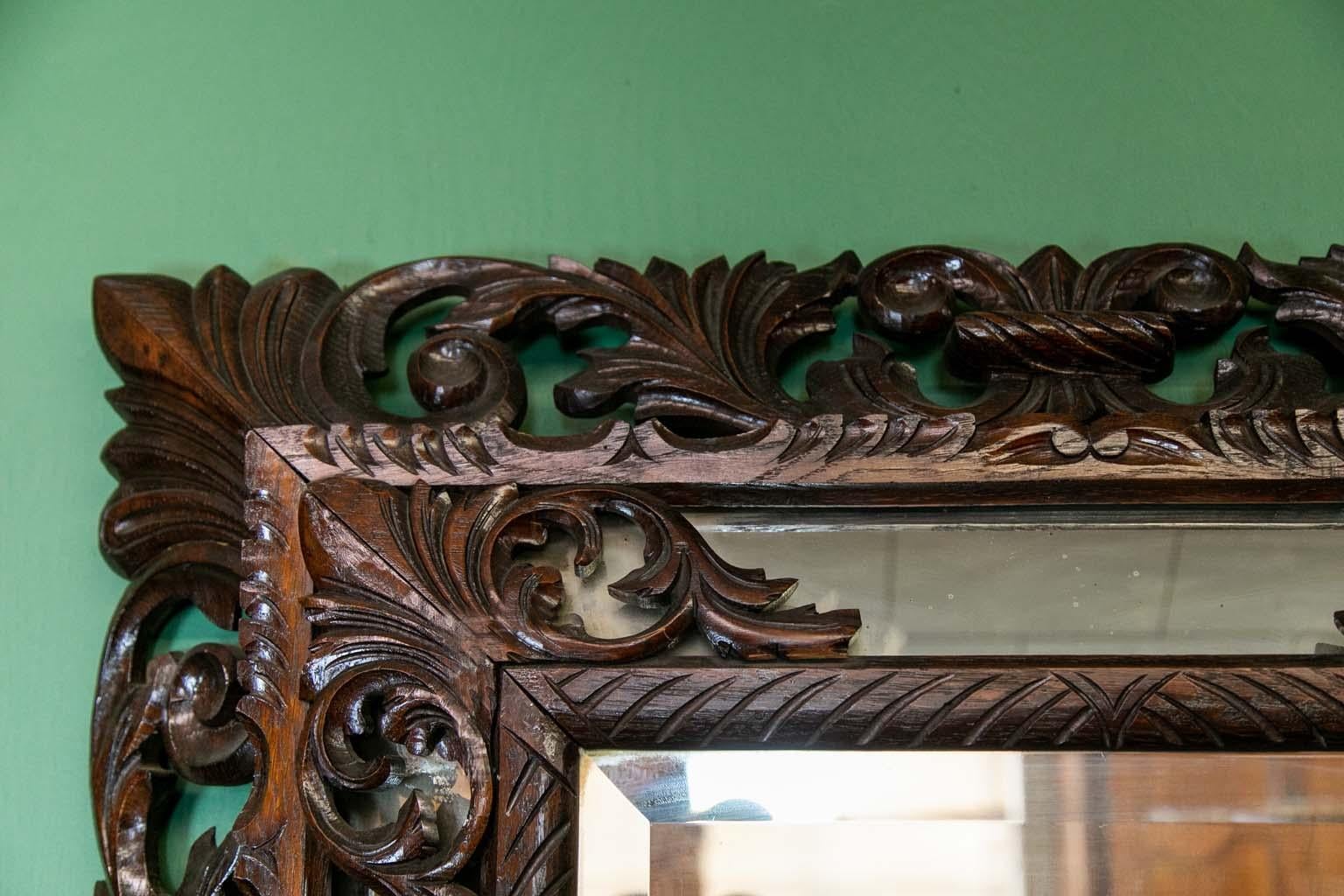 Late 19th Century Carved English Oak Beveled Mirror