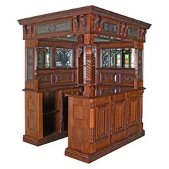 Carved English Oak Corner Bar