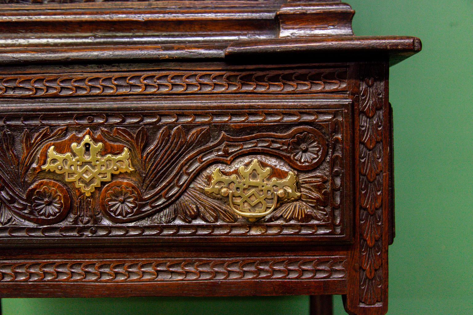 Carved English Oak Court Cupboard For Sale 1