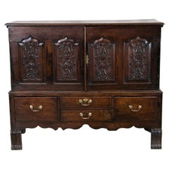 Carved English Oak Cupboard on Stand