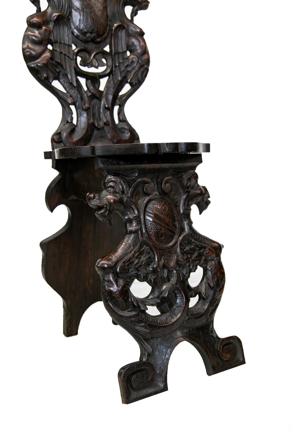 Carved English Oak Hall Chair For Sale 1