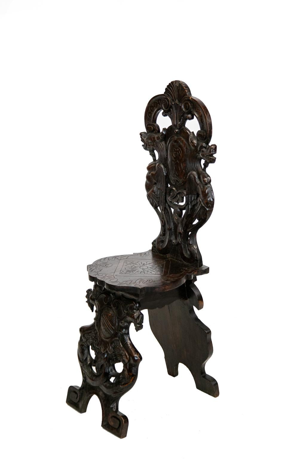 Carved English Oak Hall Chair For Sale 2