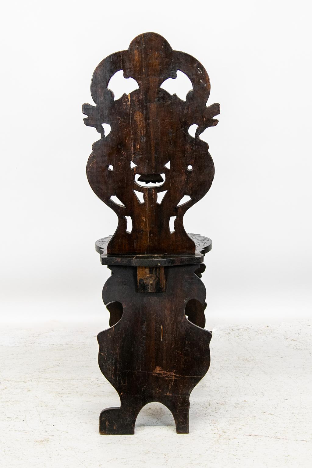 Carved English Oak Hall Chair For Sale 3