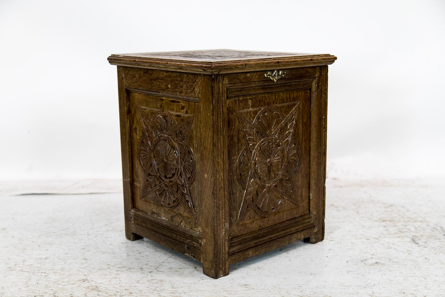 Carved English Oak Hearth Box For Sale 4