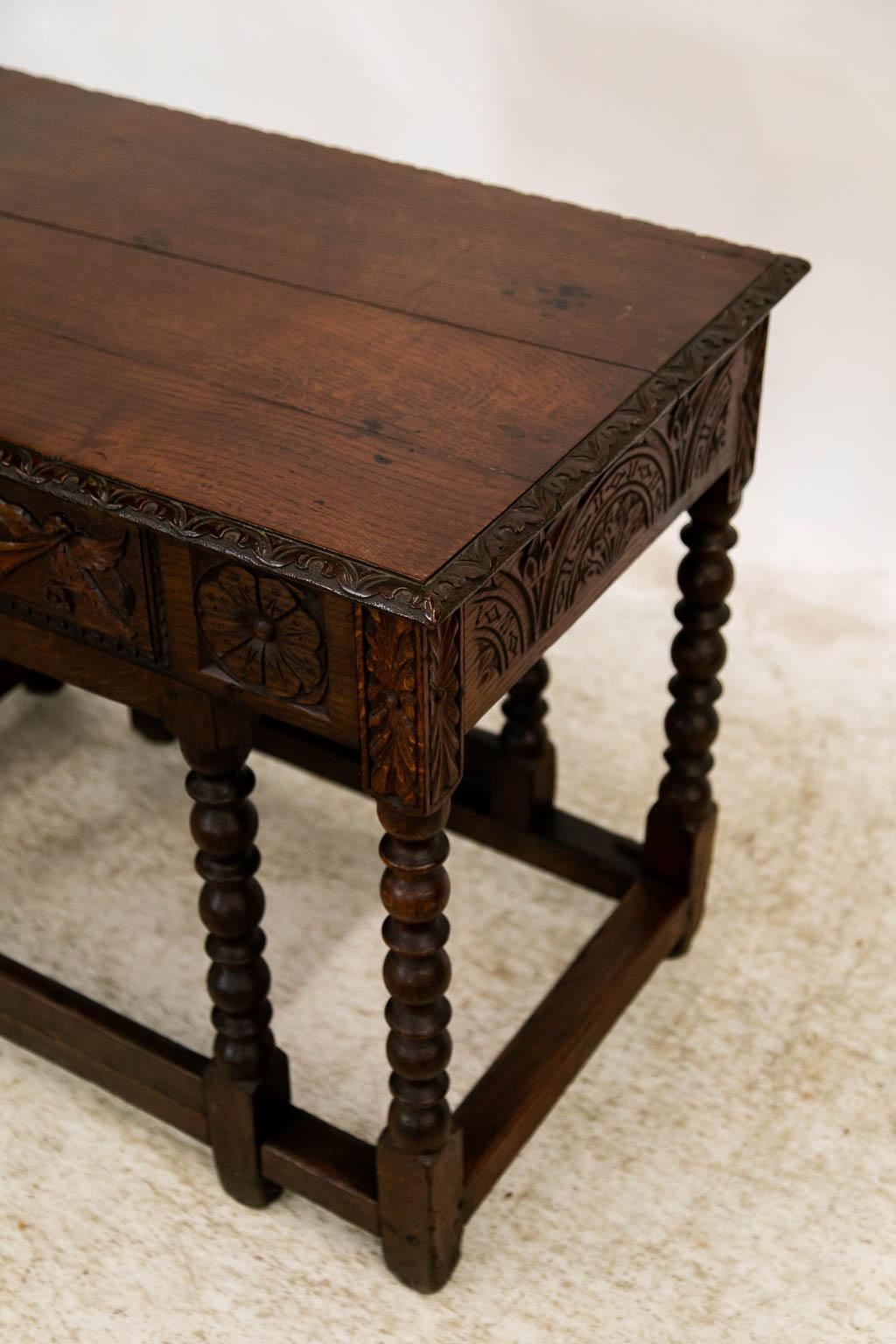 Mid-19th Century Carved English Oak Side Table For Sale